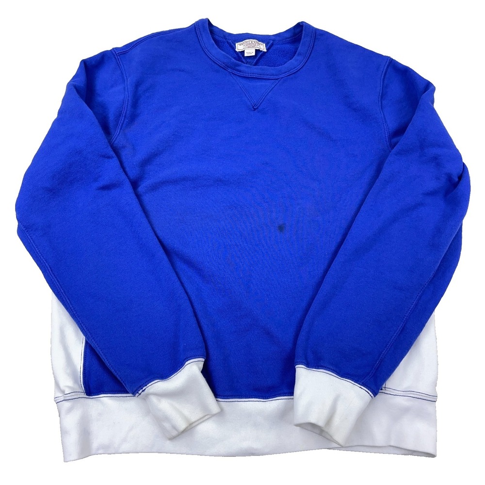 Wallace & Barnes J Crew Sweatshirt Men Large Blue White Crewneck Sweater  STAINS